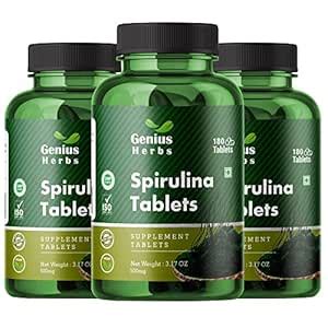 Genius Herbs Spirulina Tablets 500 mg Serves 2000 mg Per day | Supports ...