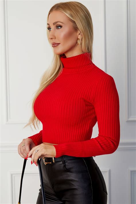 Shop Priceless | Hazy | Red | Ribbed | Crop | Turtleneck | Top