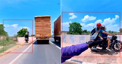 Careless Royal Enfield rider overtaking truck from the left learns a ...