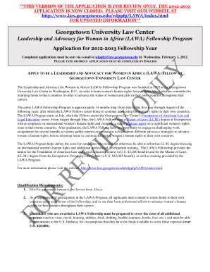 Fillable Online law georgetown Application for 2012-2013 Fellowship ...