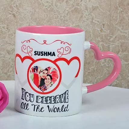 Personalized Heart Handle Pink Mug | Od