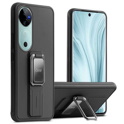 Premium Silicone Case with Metal Kickstand and Camera Protection Back