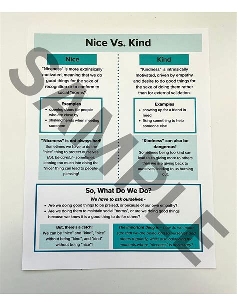 Nice Vs. Kind | THERAPY INFO SHEET - Etsy