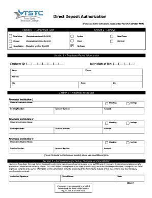 Fillable Online Direct Deposit Authorization - Texas State Technical ...