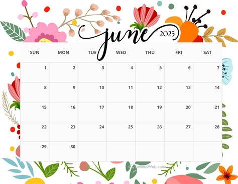 June Calendar 2025 Printable - Calendar 2026 Printables