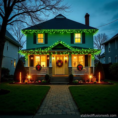Holiday-Decorated Suburban House | Stable Diffusion Online