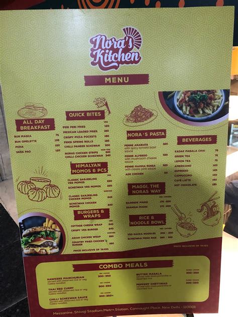 Menu at Nora's Kitchen, New Delhi, J6H6+HM4