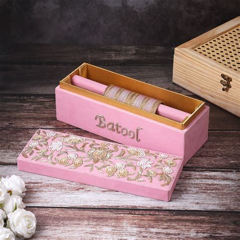 Bridal Pink Customised Embroidery Name Bangle Box – Indiaztrend