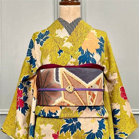 ASANOHA＊麻の葉 グレー 刺繍 鹿の子 染め アンティーク名古屋帯 A906 | kimono tento