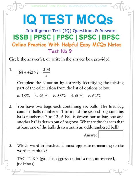 SOLUTION: Iq test mcqs 9 - Studypool