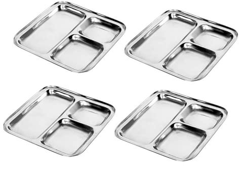 Buy TANISHI KITCHEN'S™ 3In1 Stainless Steel Plates with Compartments ...