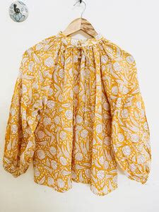 HAND-BLOCK PRINTED BLOUSON TOP (FREE-SIZE) – The Pink Tint Store