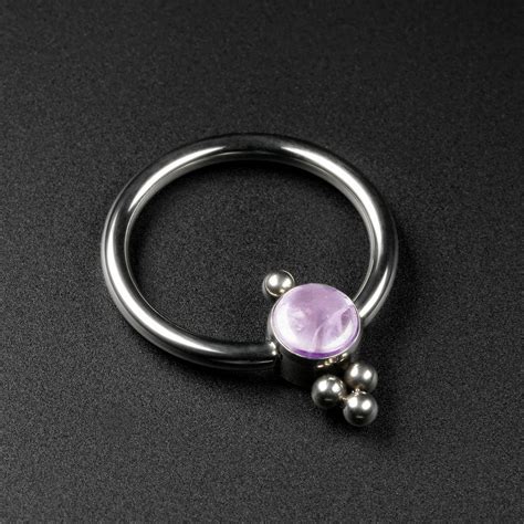 Amethyst Purple Jewelled Trinity Drop Titanium BCR Ball Closure Ring ...