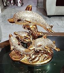 Buy LuvBells™ Gold Color Plated Matte Design Ceramic Dolphin Statues ...