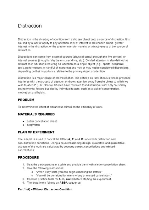 Experiments - Experiment handbook - Distraction Distraction is the ...
