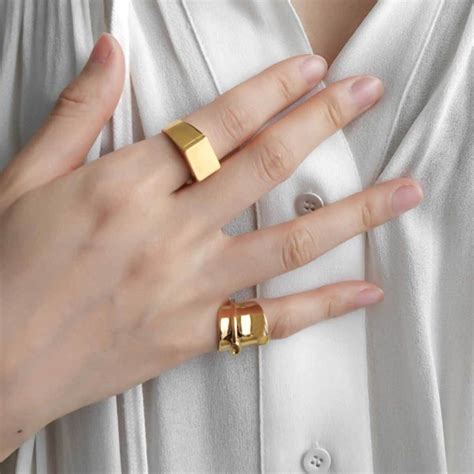 18K Gold Pinky Ring for Women, Midi Ring, Chunky Pinky Ring, Gold Ring ...