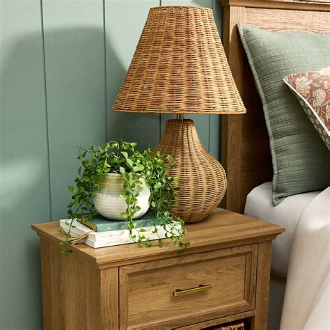 Honeybloom Natural Weaving Rattan Large Table Lamp with Shade, 24"