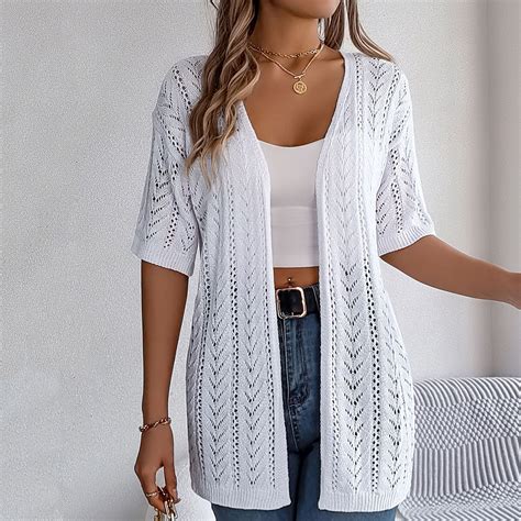 lmcalzta Womens Crochet Cardigan Sweater Short Sleeve Lightweight Open ...