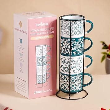 Nestasia Stackable Ceramic Cups Set of 4 (240 ml Each) | Microwave ...