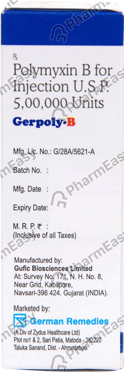 Buy Gerpoly B 500000 U Powder For Injection (1) Online at Flat 15% OFF ...