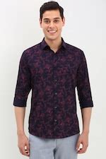 Buy Men Navy Regular Fit Printed Full Sleeves Casual Shirt Online ...