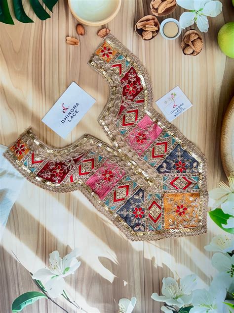 Beautiful Net Based Zari Work Multicolour Neck 190725 – Dhingra Lace