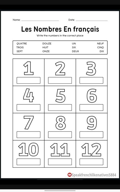 Image result for French Numbers Worksheets Printable