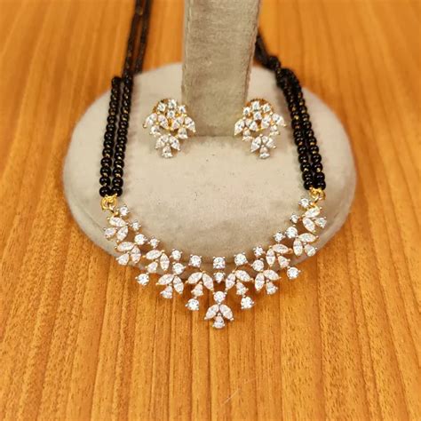 Jewelatoz REAL DIAMOND LOOKALIKE CZ STUDDED FINE MANGALSUTRA Price in ...