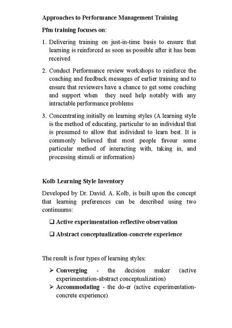 Approaches to Performance Management Training - It is commonly believed ...