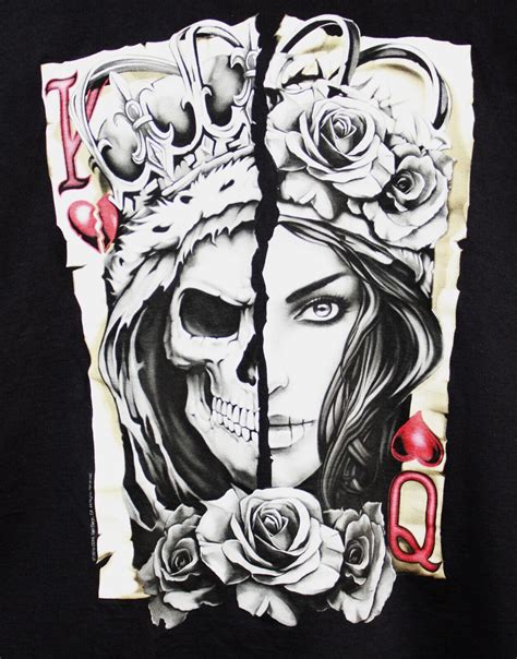 DOM King Queen Cards Roses & Skull Gothic Graphic T-… - Gem