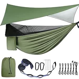 Camping Hammock with Mosquito/Bug Net Tent and Rain Fly Tarp, Portable ...