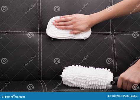 White Fabric Brush from Steam Cleaning Machine Being Used on Black ...