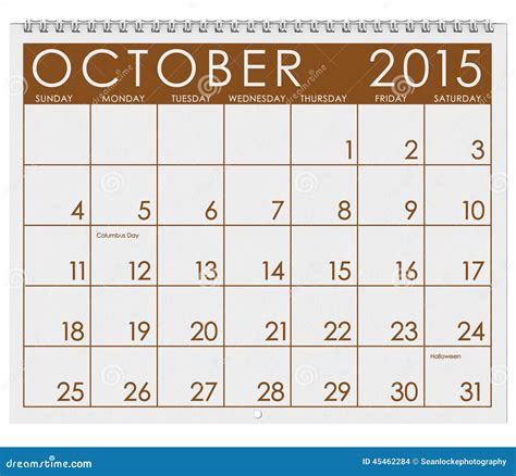 2015 Calendar: Month of October Stock Illustration - Illustration ...