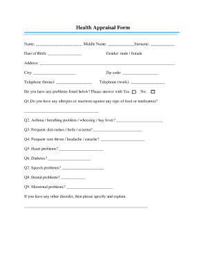 Fillable Online Health Appraisal Form - Sample Templates Fax Email ...