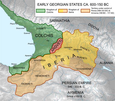 Map showing the ancient states in the western Caucasus (modern-day Georgia) from c. 600 BCE to ...