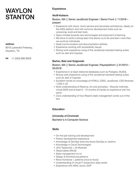 Image result for JavaScript Sample Experence Resume