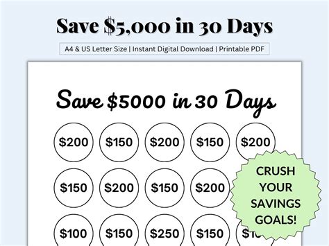 Save 5000 in 30 Days, 5000 Savings Challenge, 5K 30 Day Challenge ...