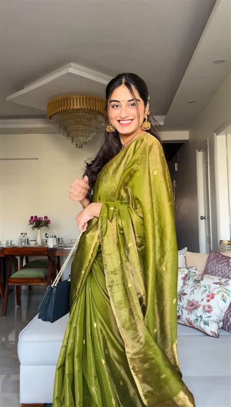 Olive gold maheshwari tissue silk saree with zari bootis all over ...