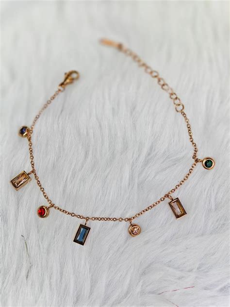 18K Rose Gold Plated Anti Tarnish Stone Fusion Minimal Chain Bracelet ...