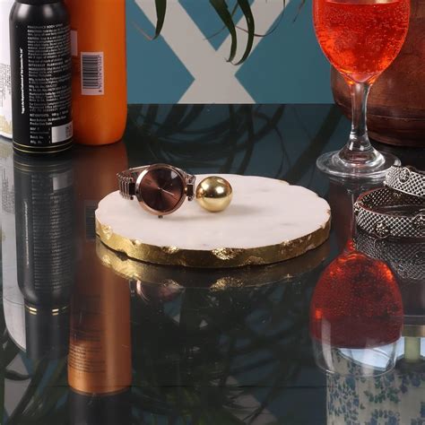Buy NikkisPride Marble Platter Round with Gold Finish Metal Piece ...