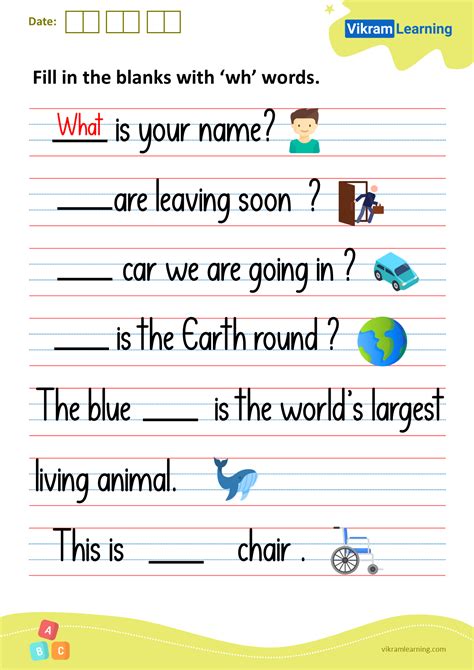 Download words starting with wh worksheets for free | vikramlearning.com