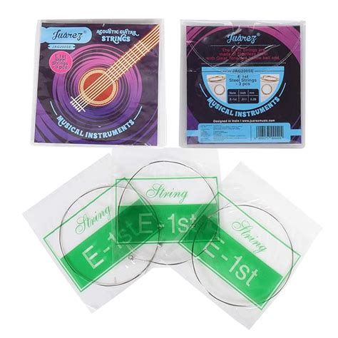 Juarez E 1st x 3 pc Acoustic Guitar Stainless Steel Strings Set, Clear ...
