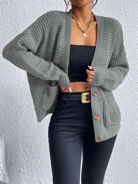 Chiquease Double Pocket Drop Shoulder Cardigan | SHEIN USA