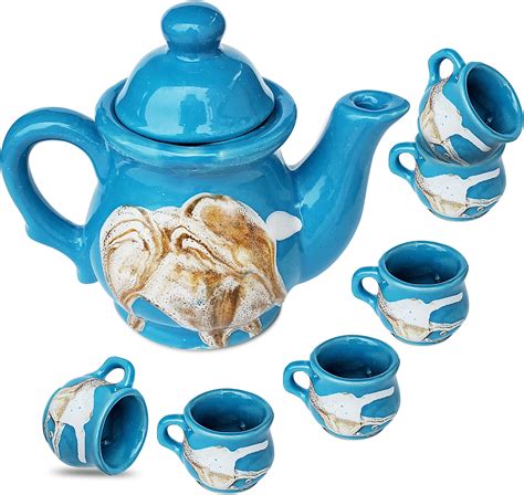 Pure Source India Ceramic Tea Ketal Set, 1 Tea Ketal/Pot, and 6 Tea ...