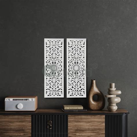 Buy Wooden Jali Panel Hand-Carved Mural Wall Art Set of 2 Wooden Wall ...