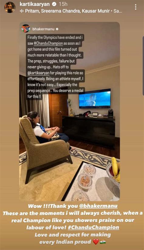 Kartik Aaryan responds to Manu Bhaker’s appreciation for Chandu ...