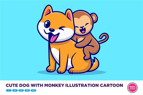 Cute Dog with Monkey Illustration Graphic by catalyststuff · Creative ...