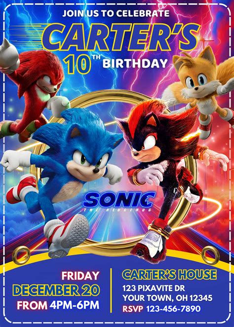 Editable Sonic The Hedgehog 3 Birthday Invitation Template | Fantastic ...