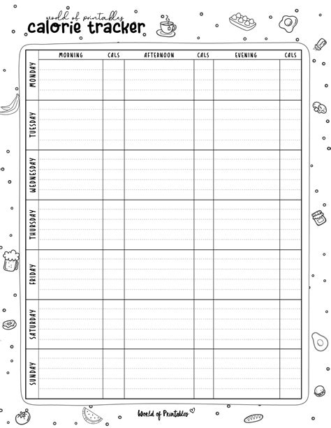 Food Calories Count Chart For Weight Loss Tracking