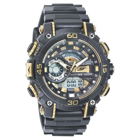 Buy Online SF Quartz Analog Digital Golden Dial PU Strap Watch for Men ...